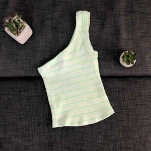 Urban Outfitters One Shoulder Green Striped Top